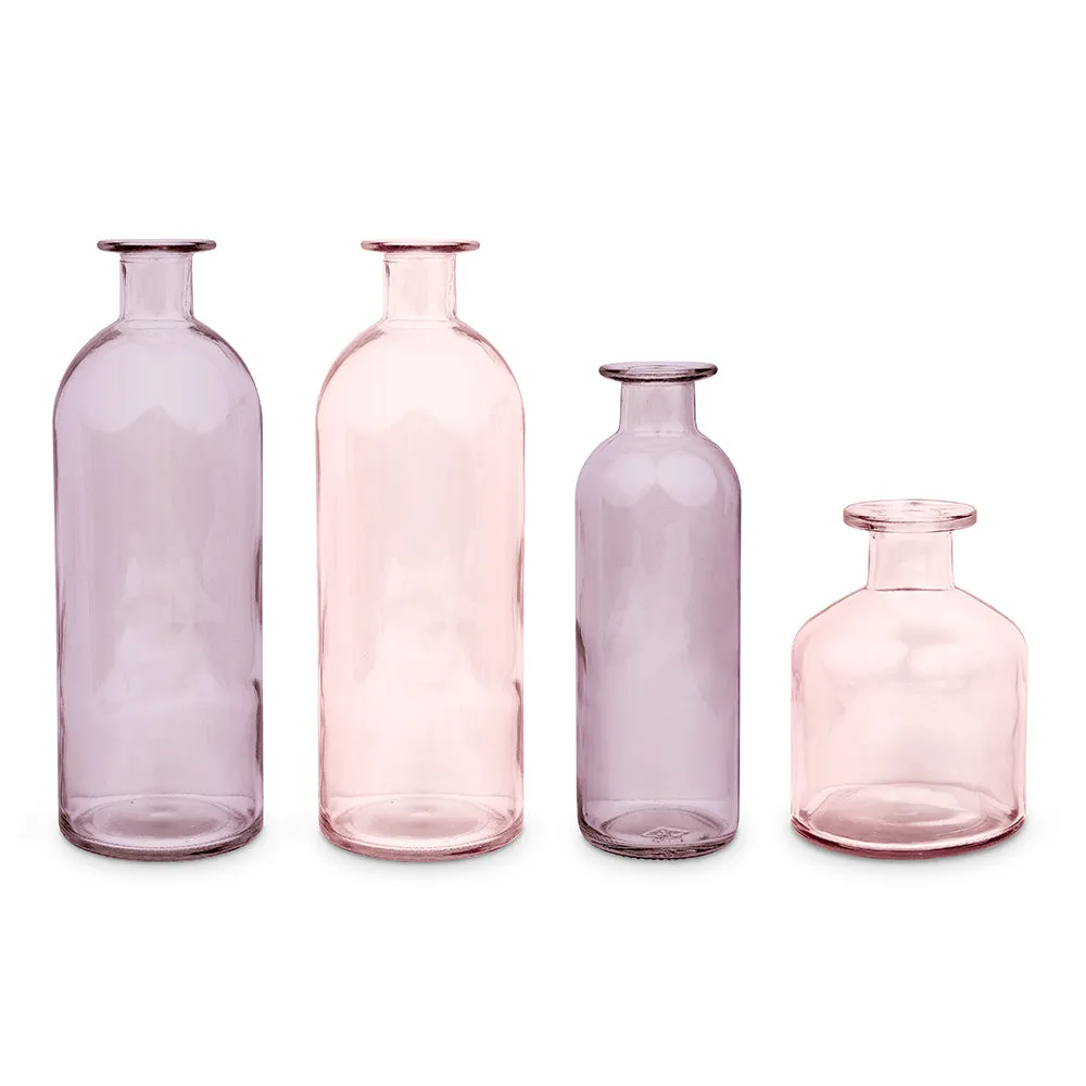 Decorative Colored Glass Bottle Vase Set - 4 Pieces