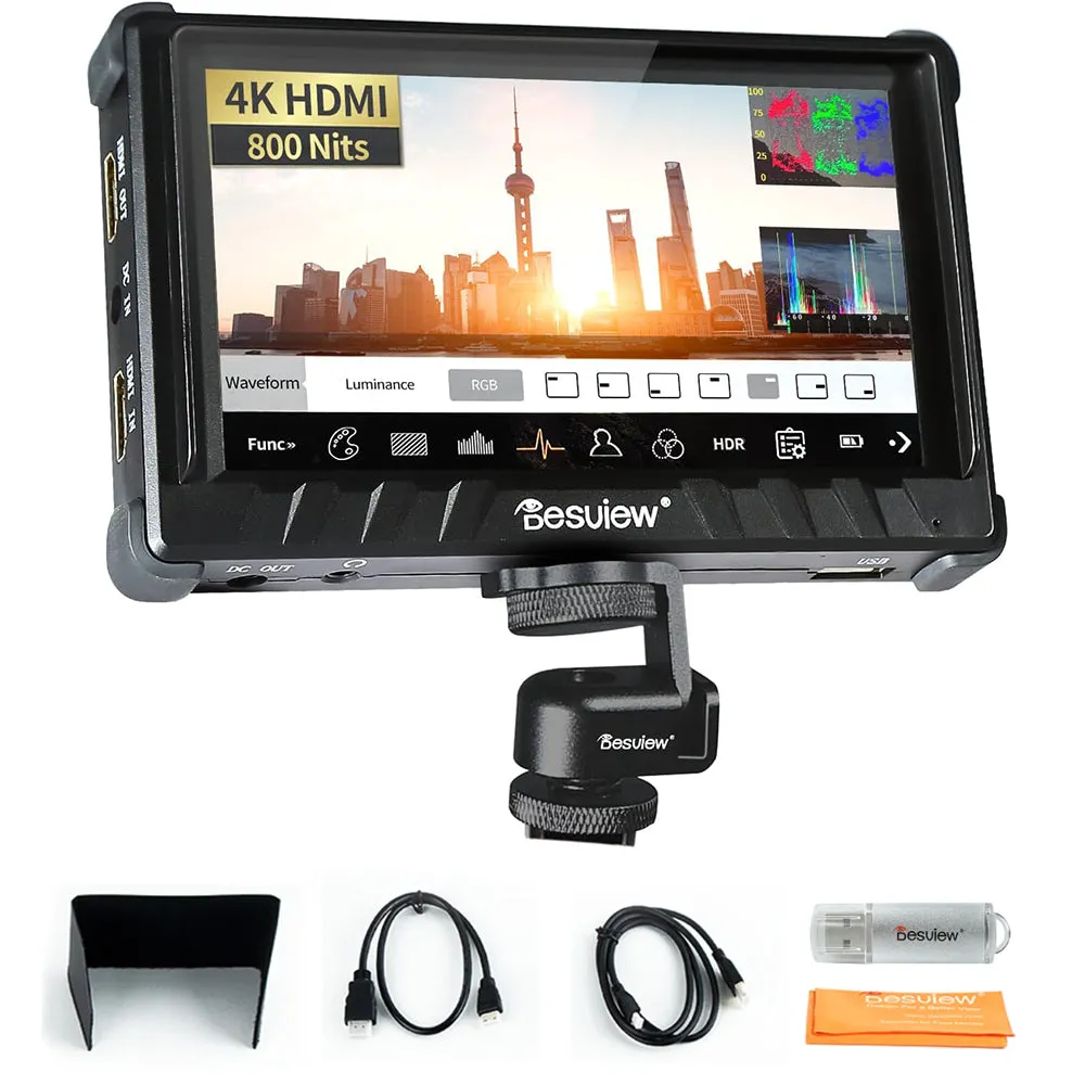 Desview / Bestview P5II 5.5-Inch HDR Camera Field Monitor with HB 800nits, 4K HDMI 1920 x 1080 Resolution and Custom 3D LUTs for DSLR and Mirrorless Cameras