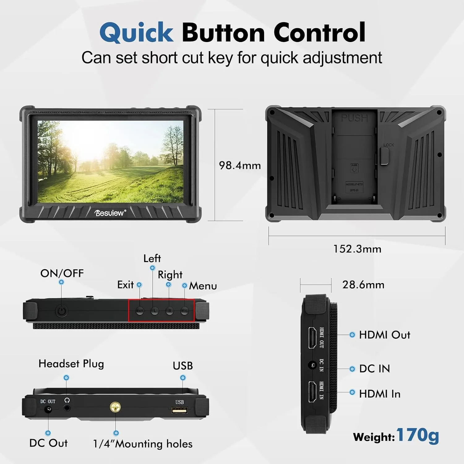 Desview / Bestview P5II 5.5-Inch HDR Camera Field Monitor with HB 800nits, 4K HDMI 1920 x 1080 Resolution and Custom 3D LUTs for DSLR and Mirrorless Cameras