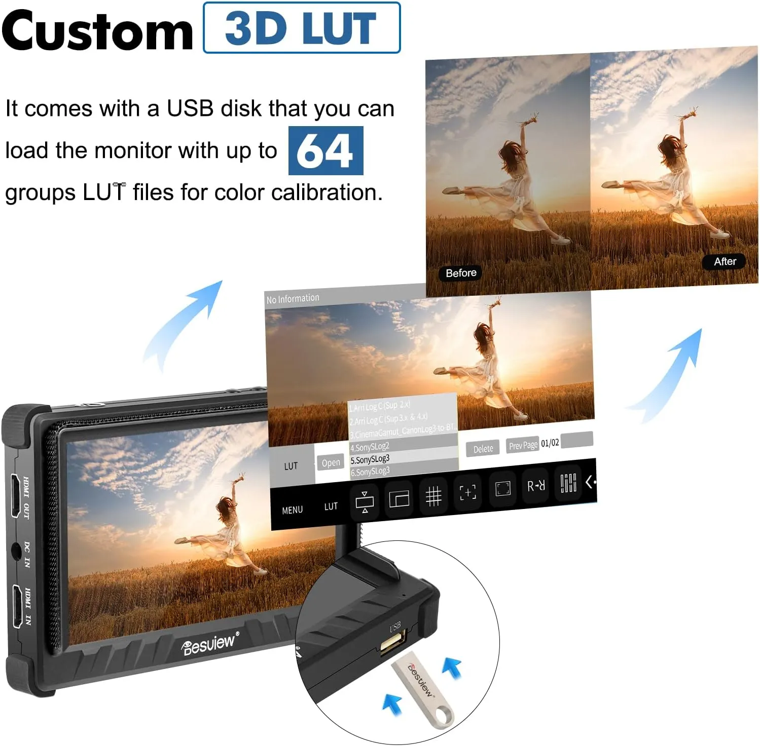 Desview / Bestview P5II 5.5-Inch HDR Camera Field Monitor with HB 800nits, 4K HDMI 1920 x 1080 Resolution and Custom 3D LUTs for DSLR and Mirrorless Cameras