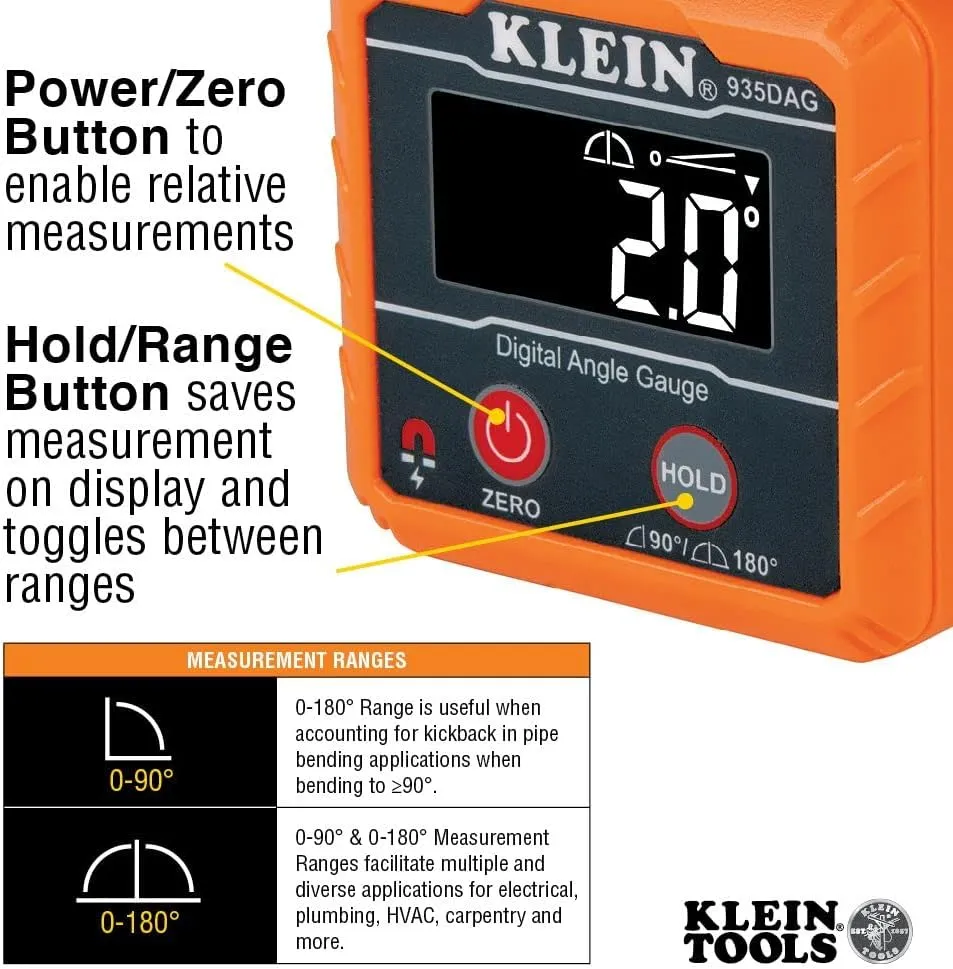 Digital Electronic Level and Angle Gauge, Measures 0 - 90 and 0 - 180 Degree Ranges, Measures and Sets Angles