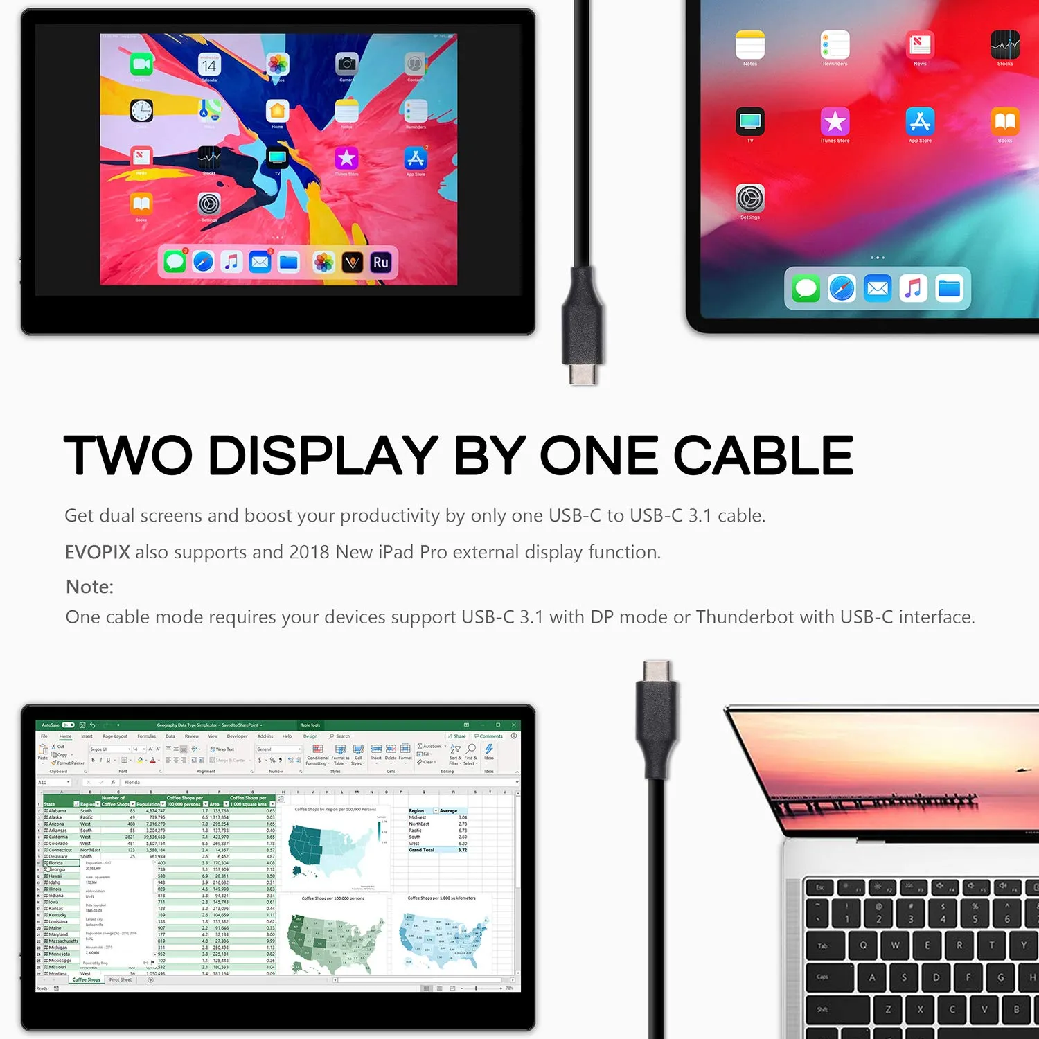 [Discontinued] [Open Box] EVOPIX FHD Multi-Touch Portable Monitor | IPS Screen | USB Type-C