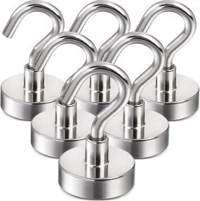 DIYMAG Magnetic Utility Hooks, 25Lbs Heavy Duty Rare Earth Neodymium Magnet Hooks with Nickel Coating for Hangingï¼Å’Kitchen, Cruise, Classroom, Workplace, Office and Garage etc, 6 Packs