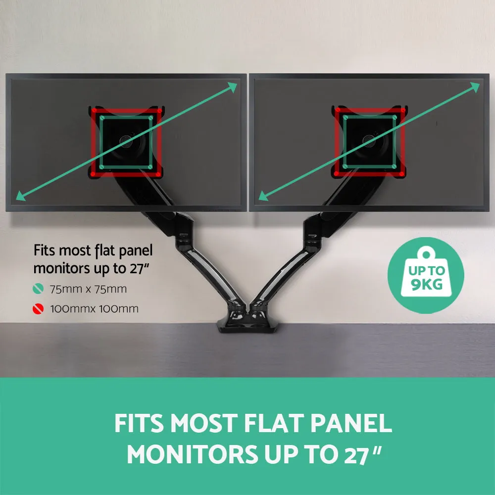 Dual Gas Spring Monitor Arm Desk Mount, Cable Management - Artiss