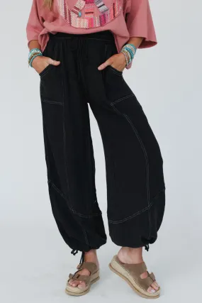 Earth Tone Wide Leg Joggers - Black Earth Tone Wide Leg Joggers - Black