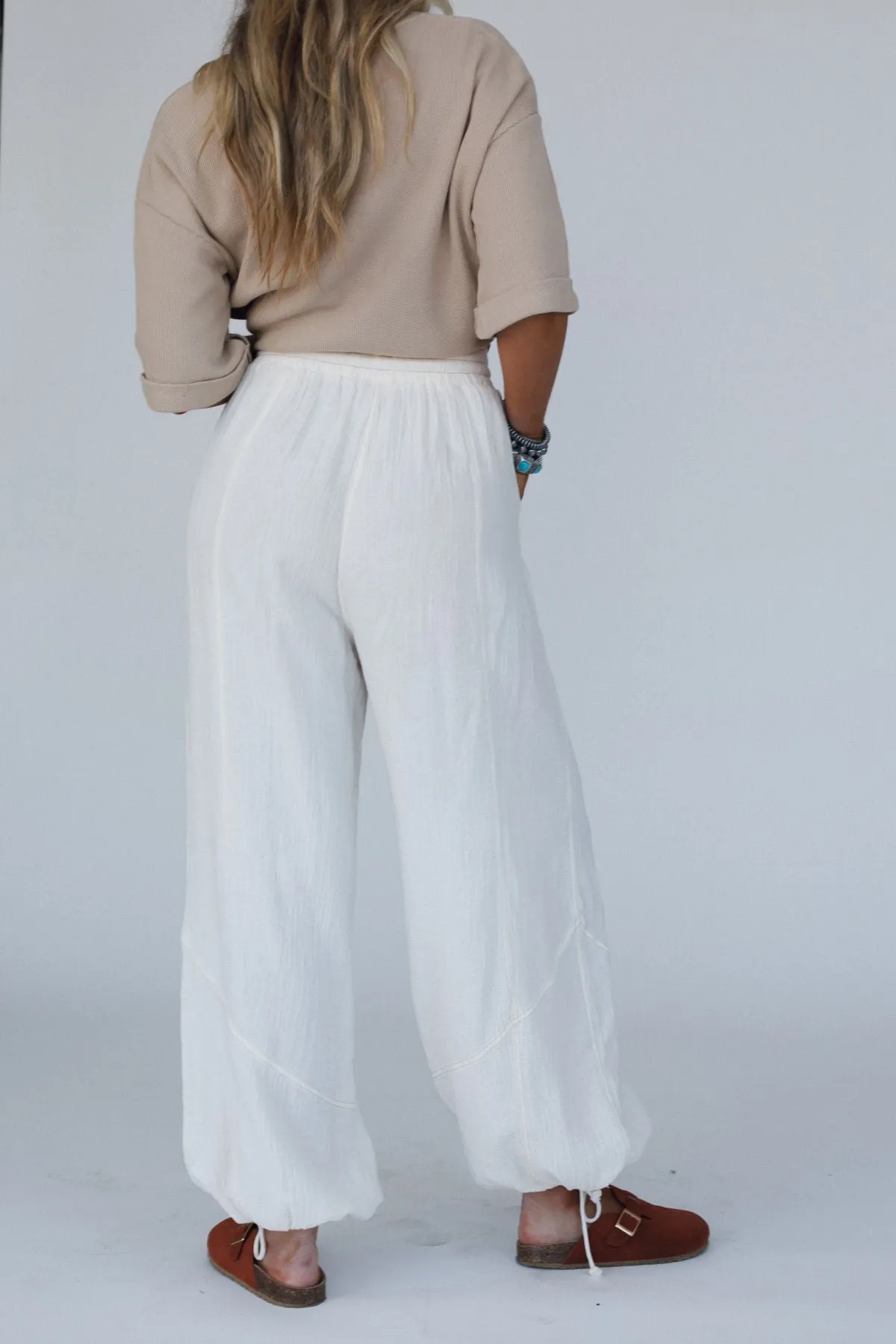 Earth Tone Wide Leg Joggers - Cream
