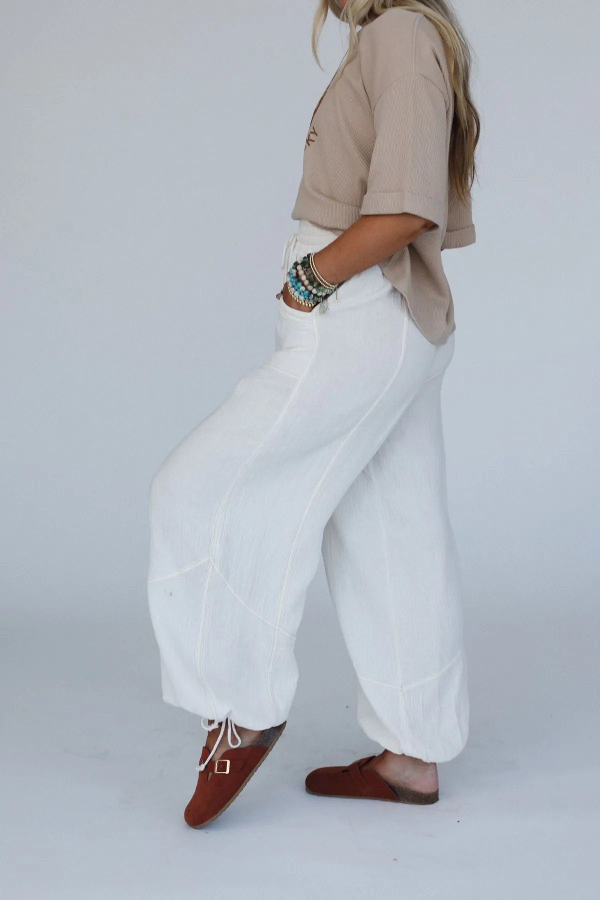 Earth Tone Wide Leg Joggers - Cream