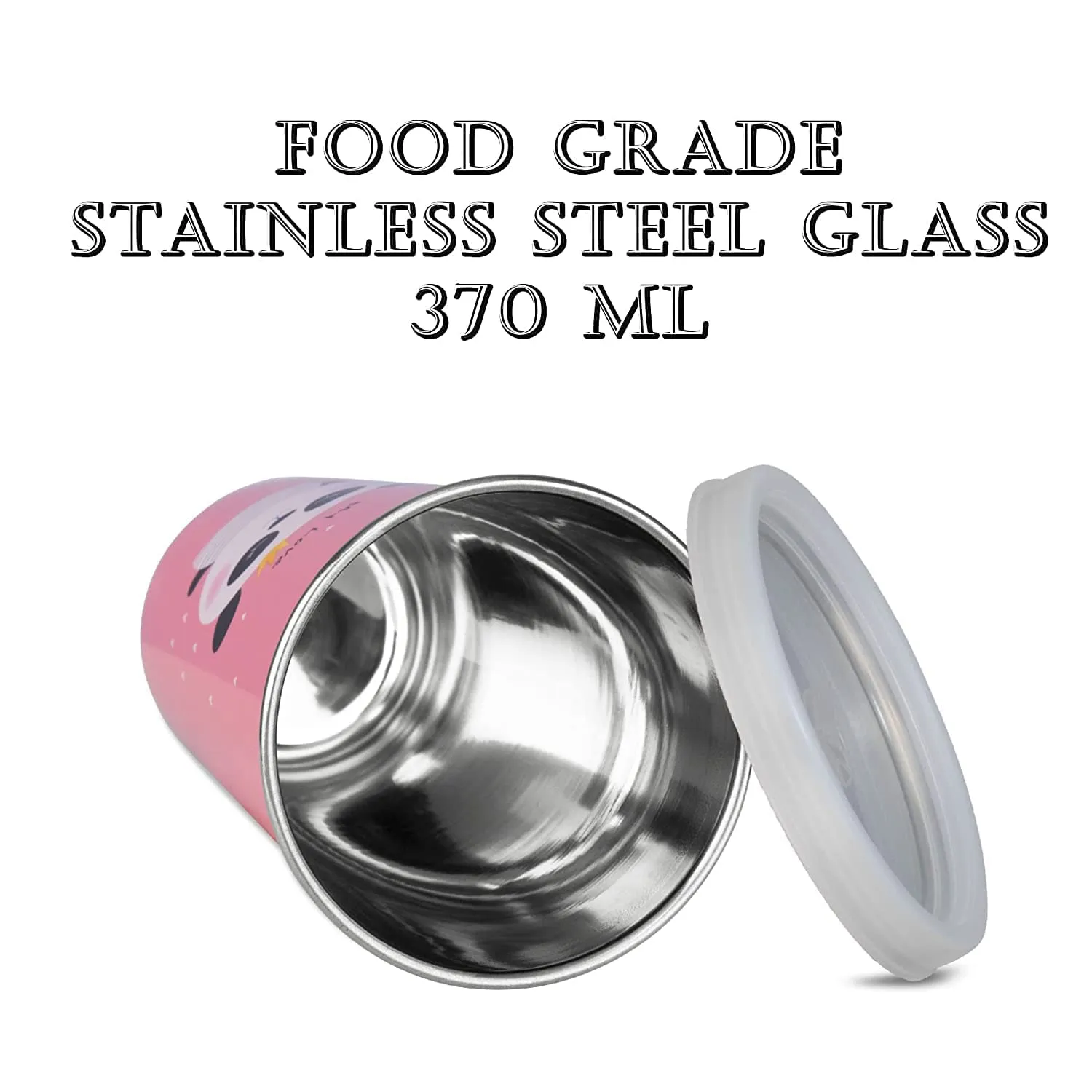 Falcon Bare Bears Cartoon Character Licensed 100% Airtight with Leak Proof Food Grade Stainless Steel Tumbler with Straw, Glass, 370ml, Pink