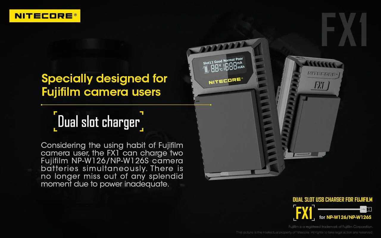 FX1 (Fujifilm NP-W126) Dual-Slot Battery Charger