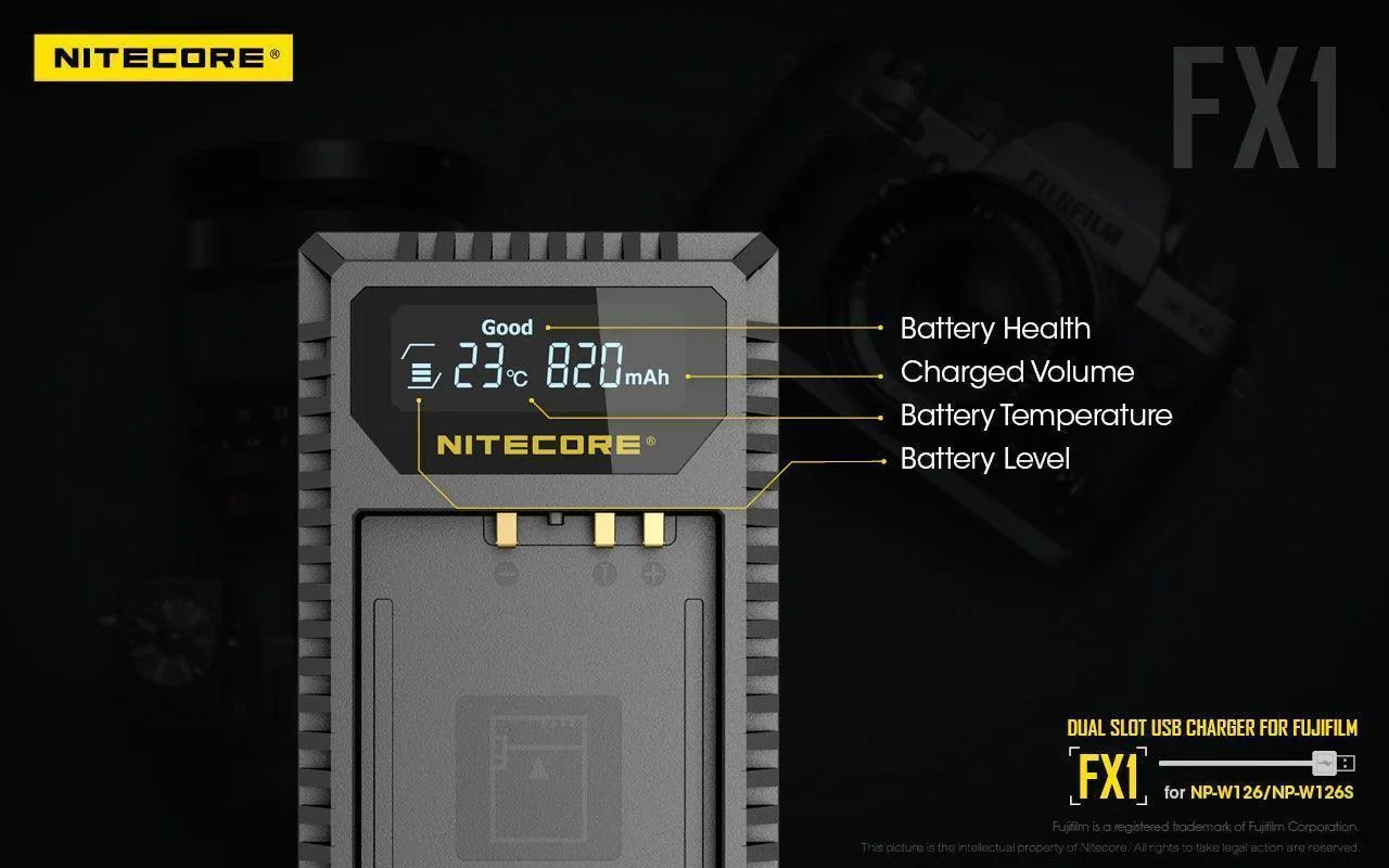 FX1 (Fujifilm NP-W126) Dual-Slot Battery Charger
