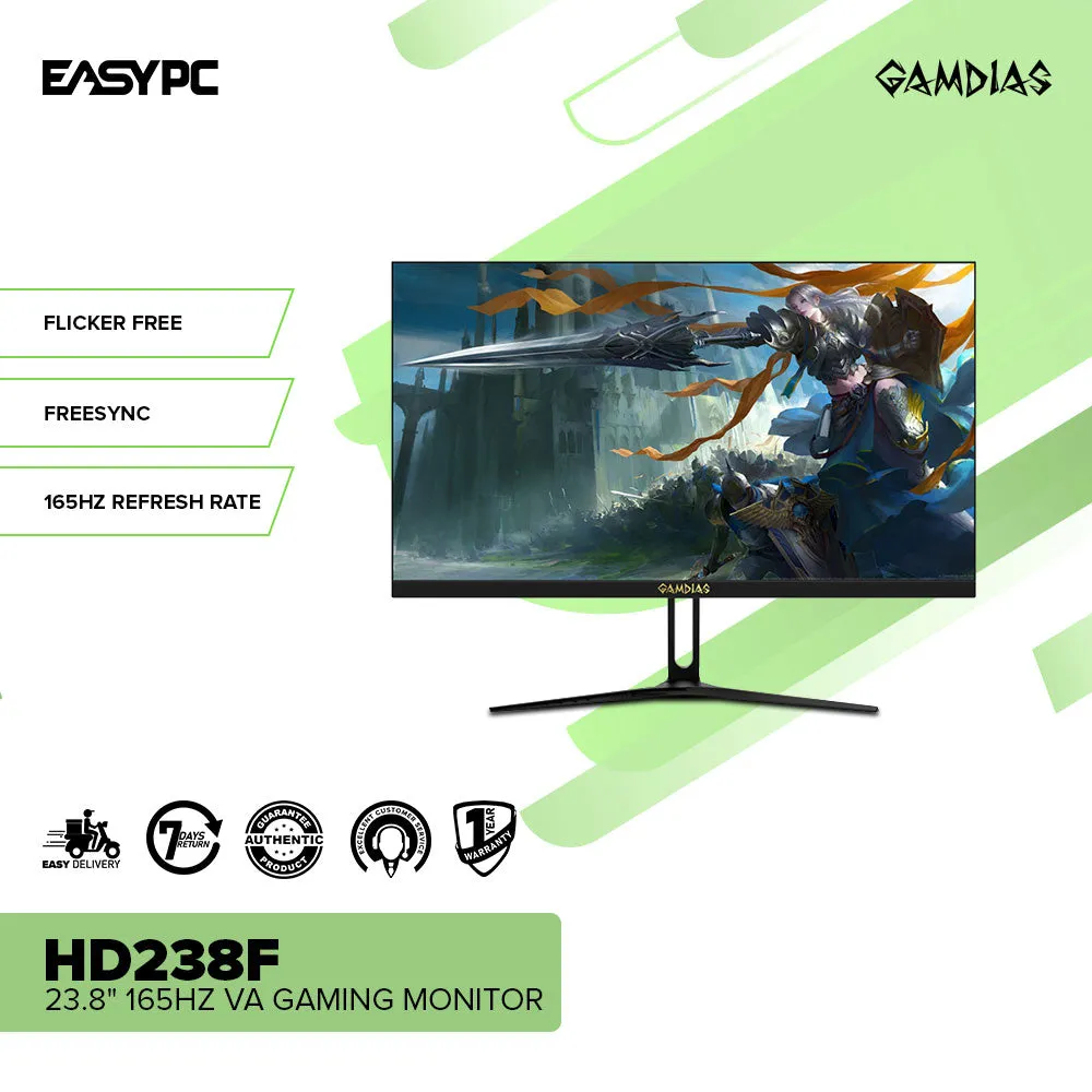 Gamdias Atlas HD236G and HD238F 23.6" and HD24C 23.8" Curved 165Hz VA Gaming Monitor