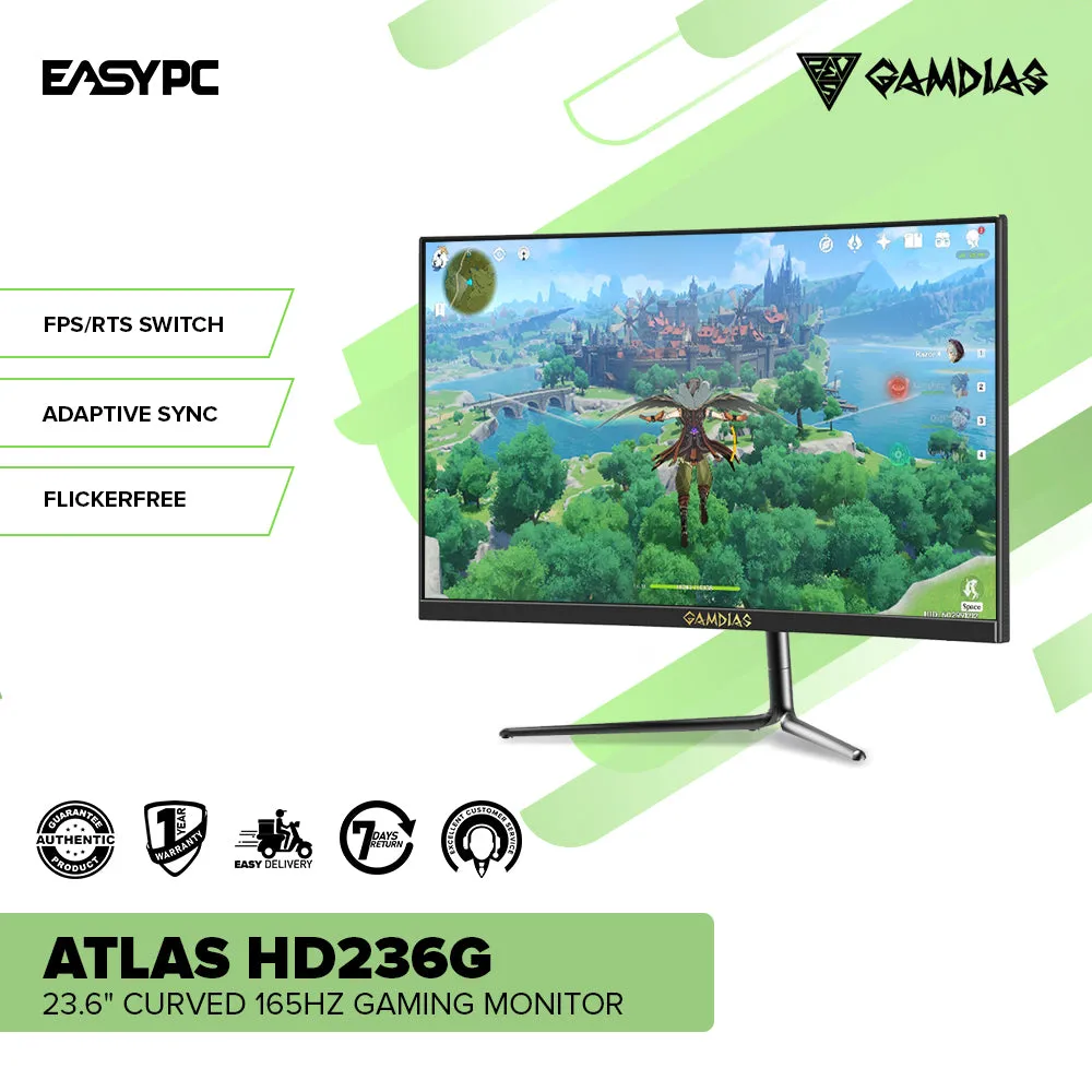 Gamdias Atlas HD236G and HD238F 23.6" and HD24C 23.8" Curved 165Hz VA Gaming Monitor