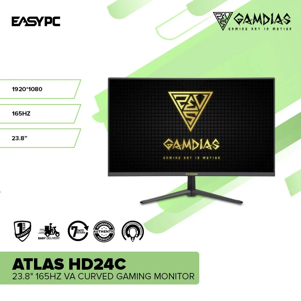 Gamdias Atlas HD236G and HD238F 23.6" and HD24C 23.8" Curved 165Hz VA Gaming Monitor