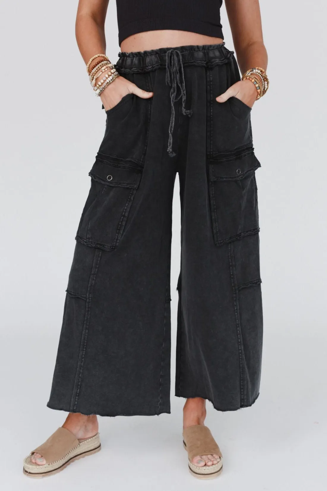 Game On Cargo Wide Leg Pant - Black
