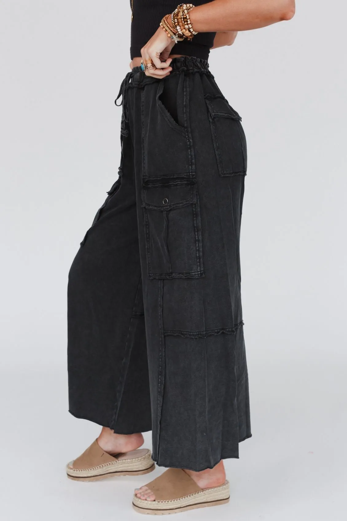 Game On Cargo Wide Leg Pant - Black