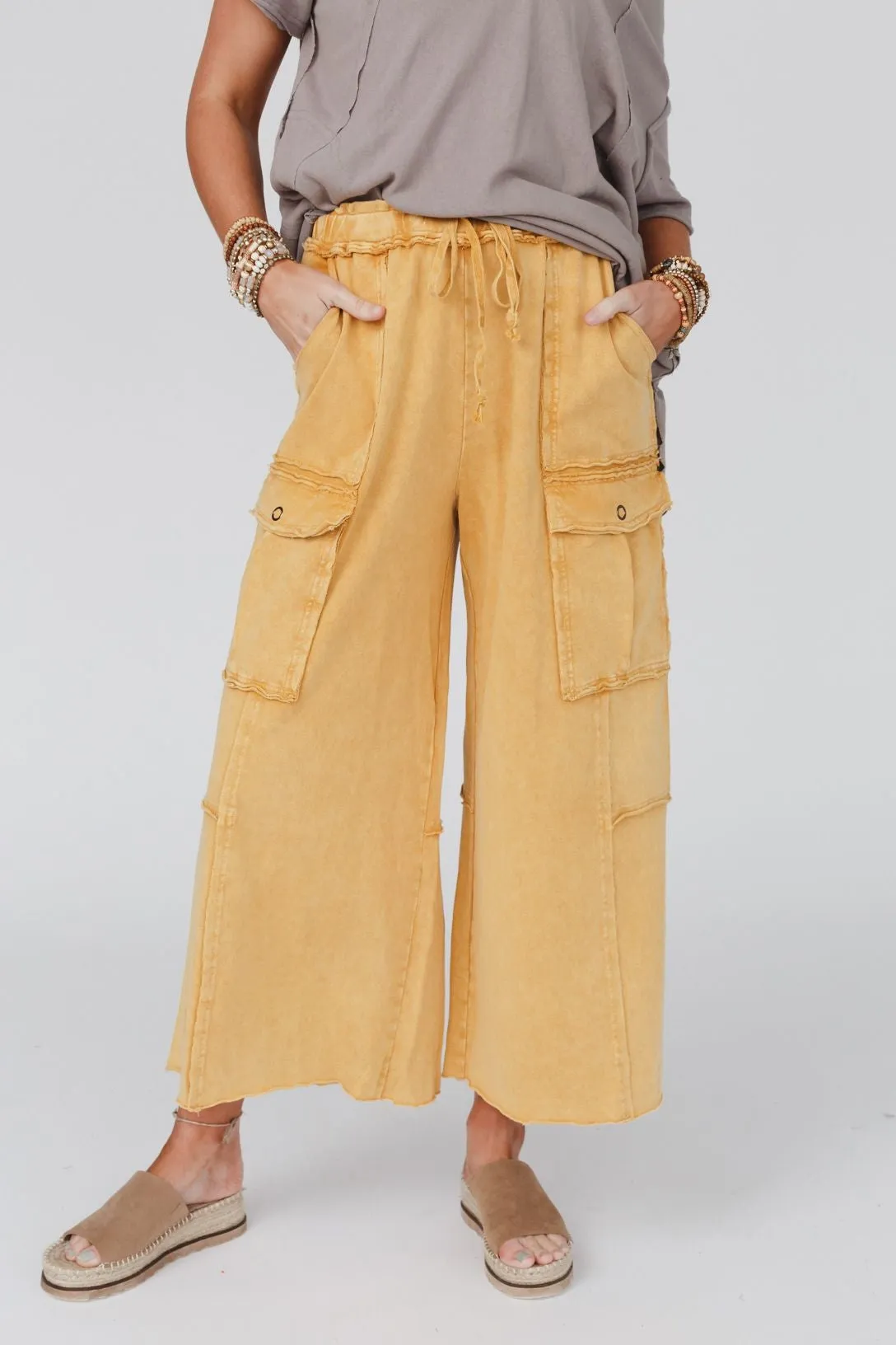 Game On Cargo Wide Leg Pant - Mustard