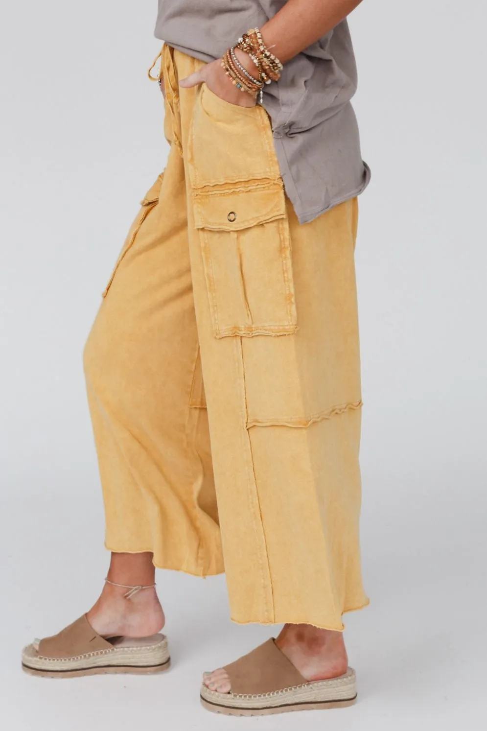 Game On Cargo Wide Leg Pant - Mustard