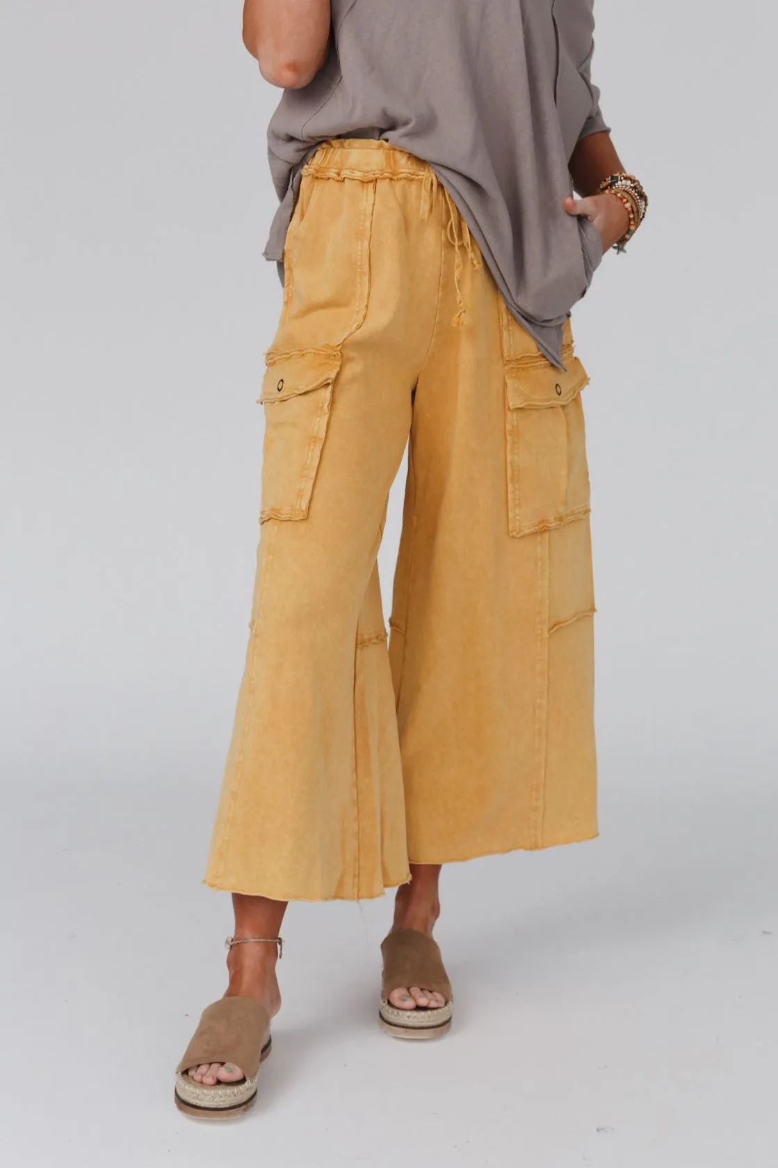 Game On Cargo Wide Leg Pant - Mustard