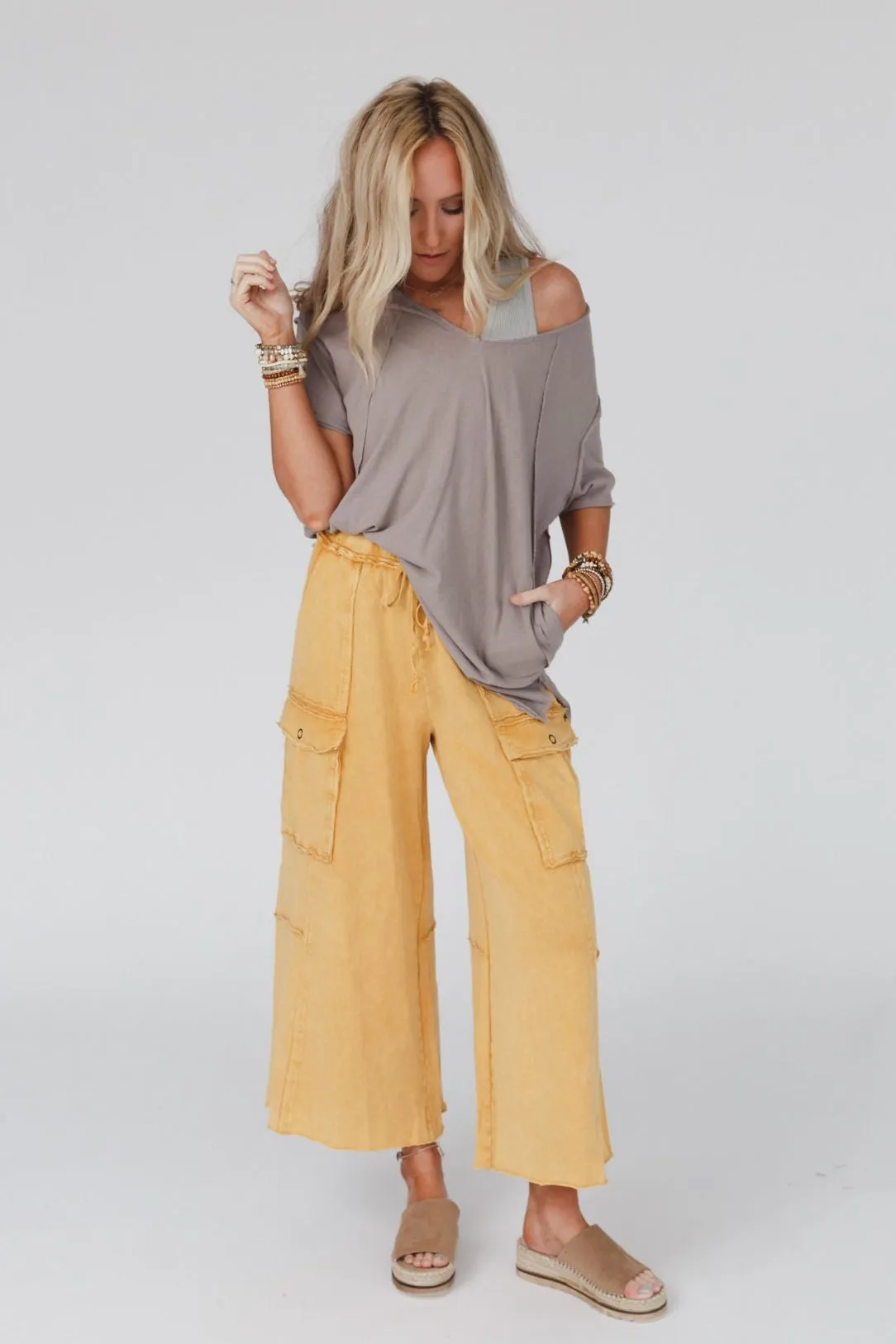Game On Cargo Wide Leg Pant - Mustard