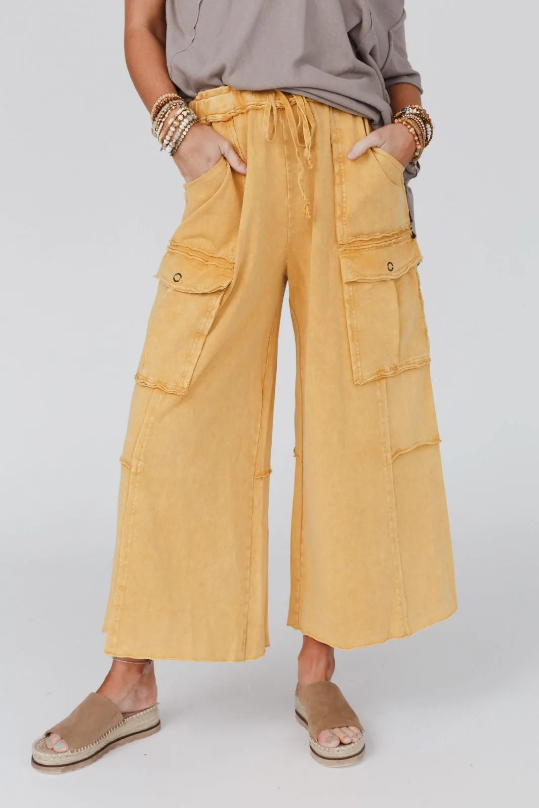 Game On Cargo Wide Leg Pant - Mustard