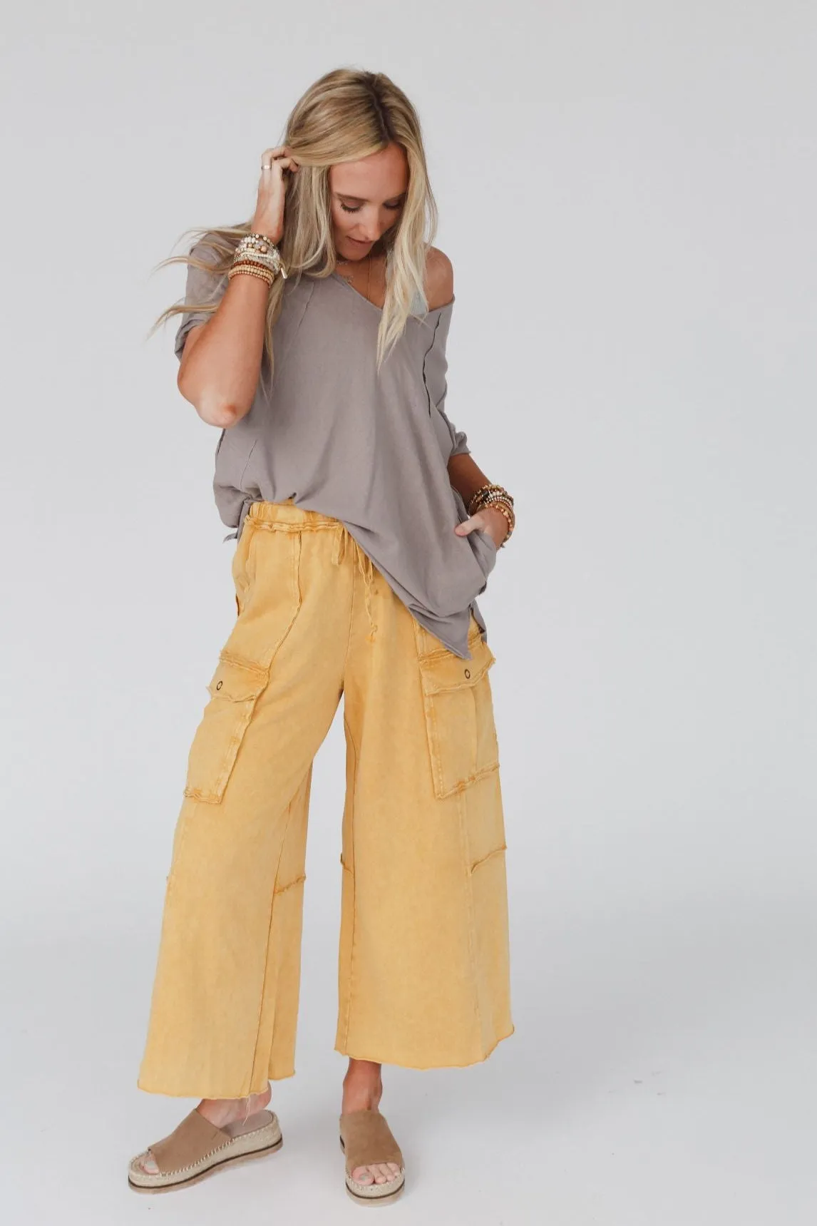 Game On Cargo Wide Leg Pant - Mustard