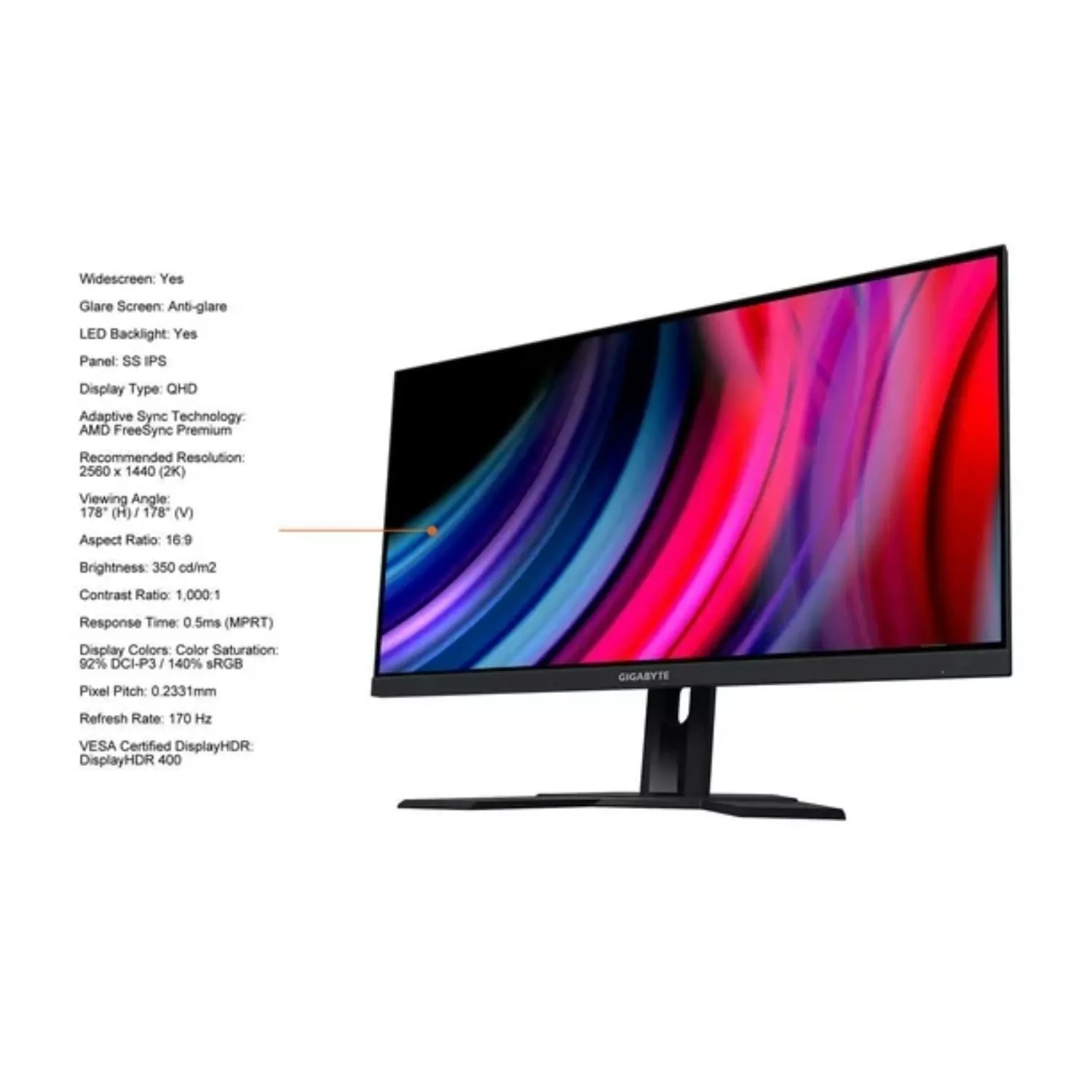 Gigabyte M27Q Gaming Monitor 0.5ms FreeSync Premium 2560 x 1440 SS 170Hz IPS 1440P KVM 27"