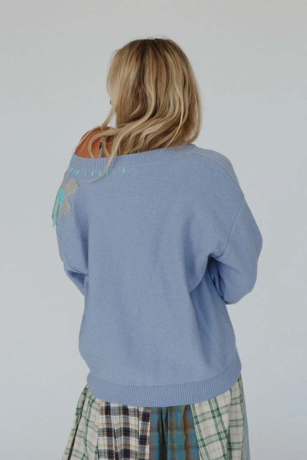 Good Mood Flower Print Sweater - Blue