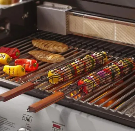 Grill Cage Sausage Grill Barbecue Clip Mesh With Wooden Handle Bbq