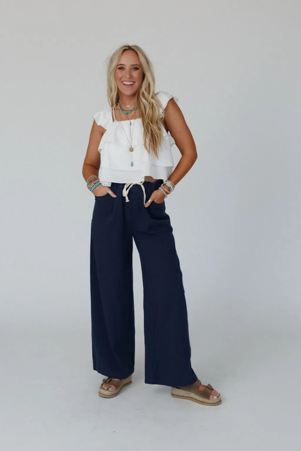 Groove Out Wide Leg Pants - Navy