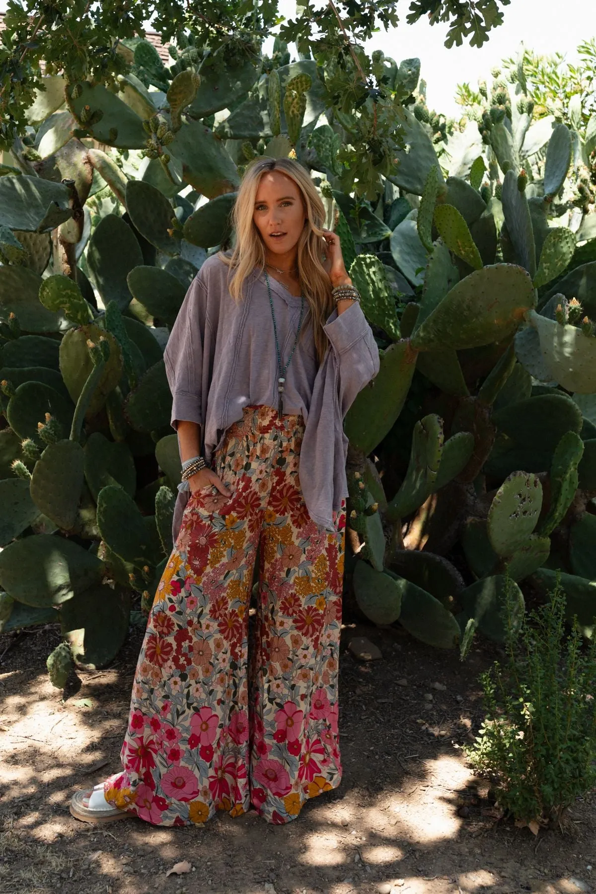 Groovy Gardens Wide Leg Pant - Pink