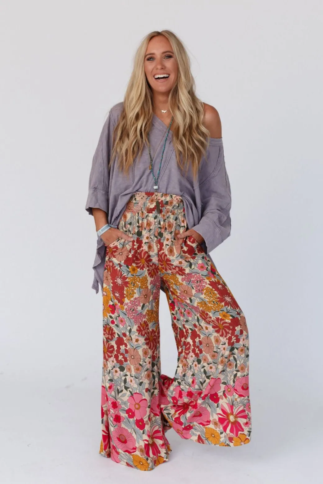 Groovy Gardens Wide Leg Pant - Pink
