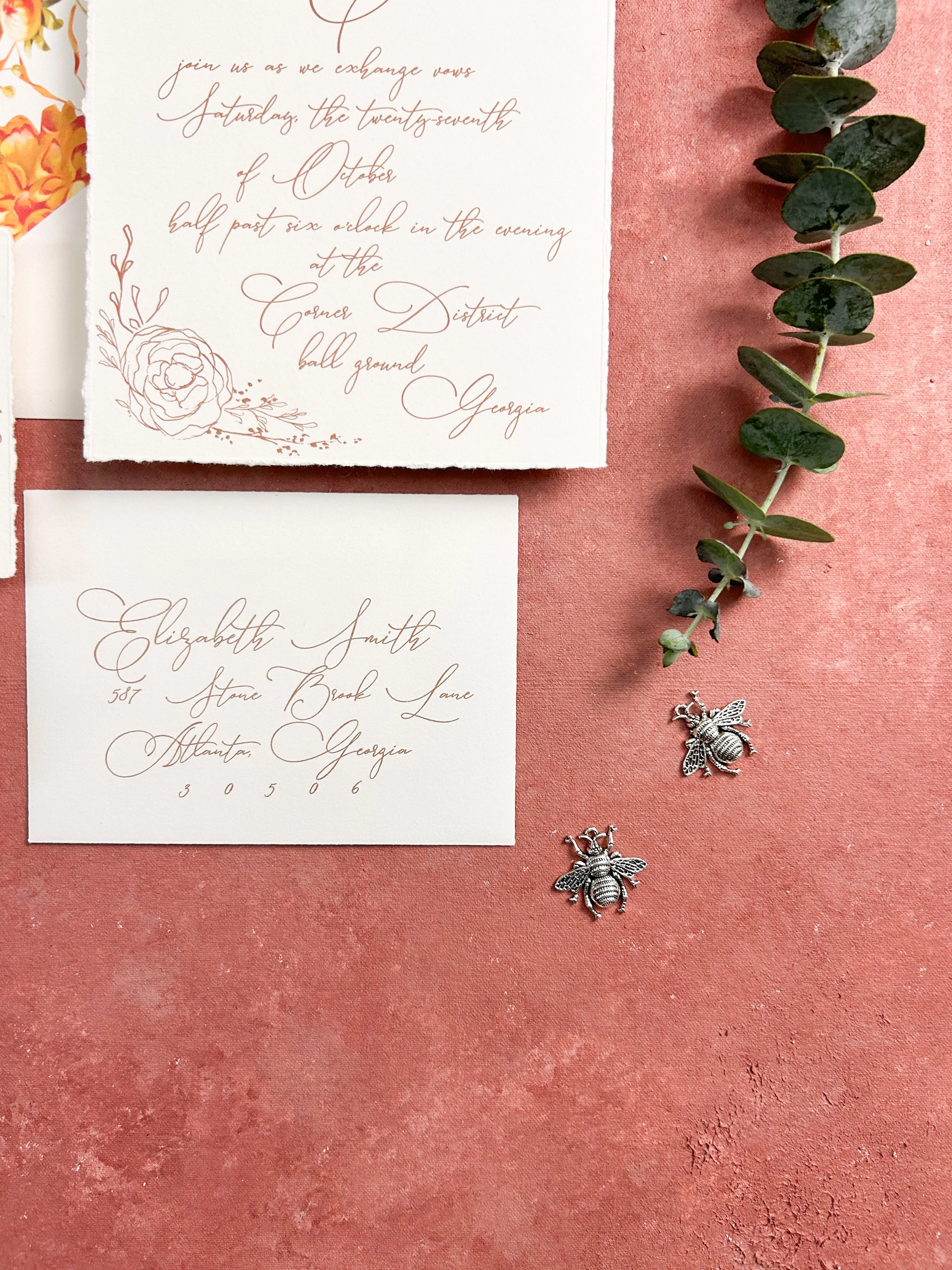 Hand painted, rollable styling mat for wedding photography|brick