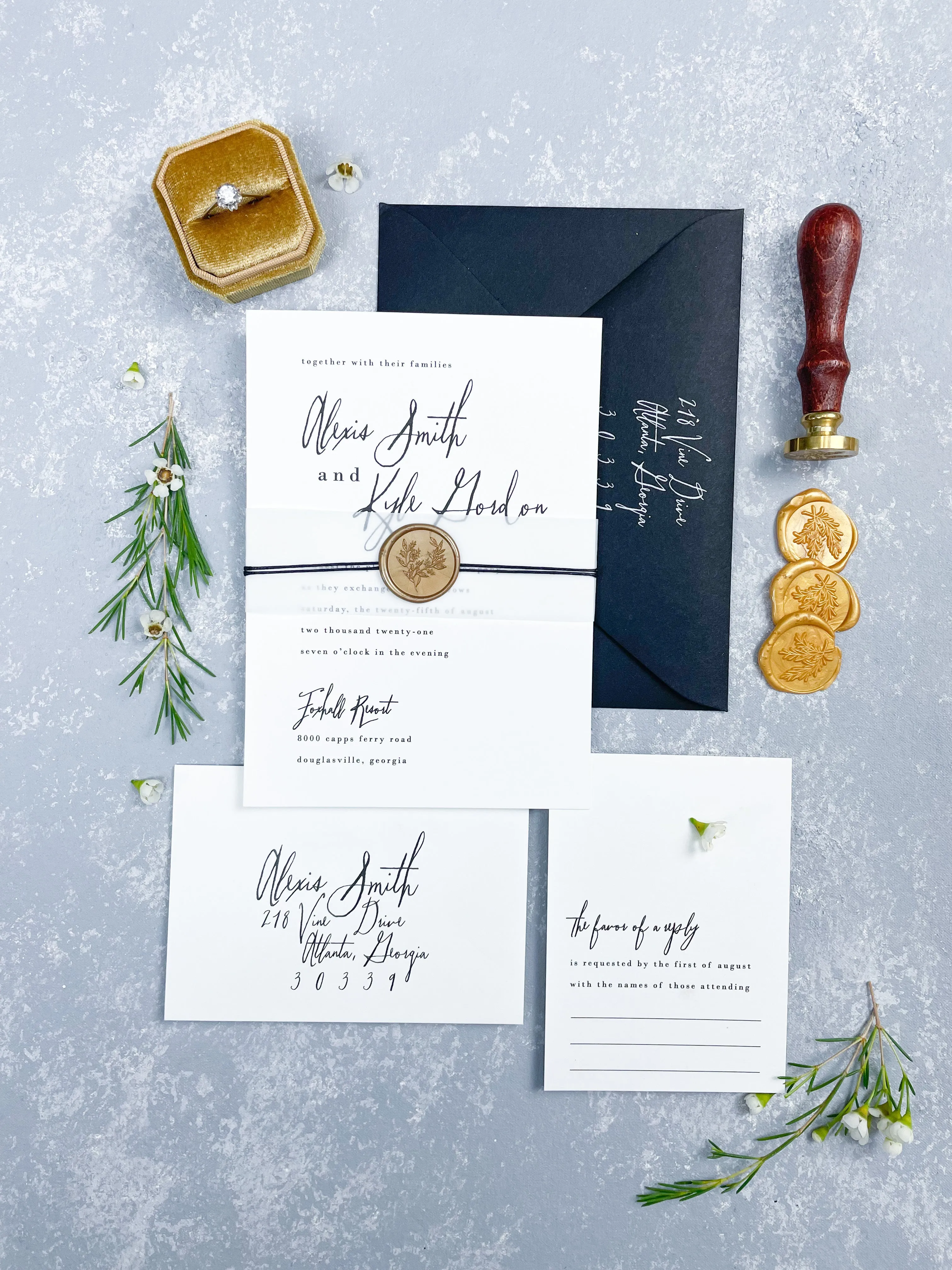 Hand painted, rollable styling mat for wedding photography|neutral stone blue