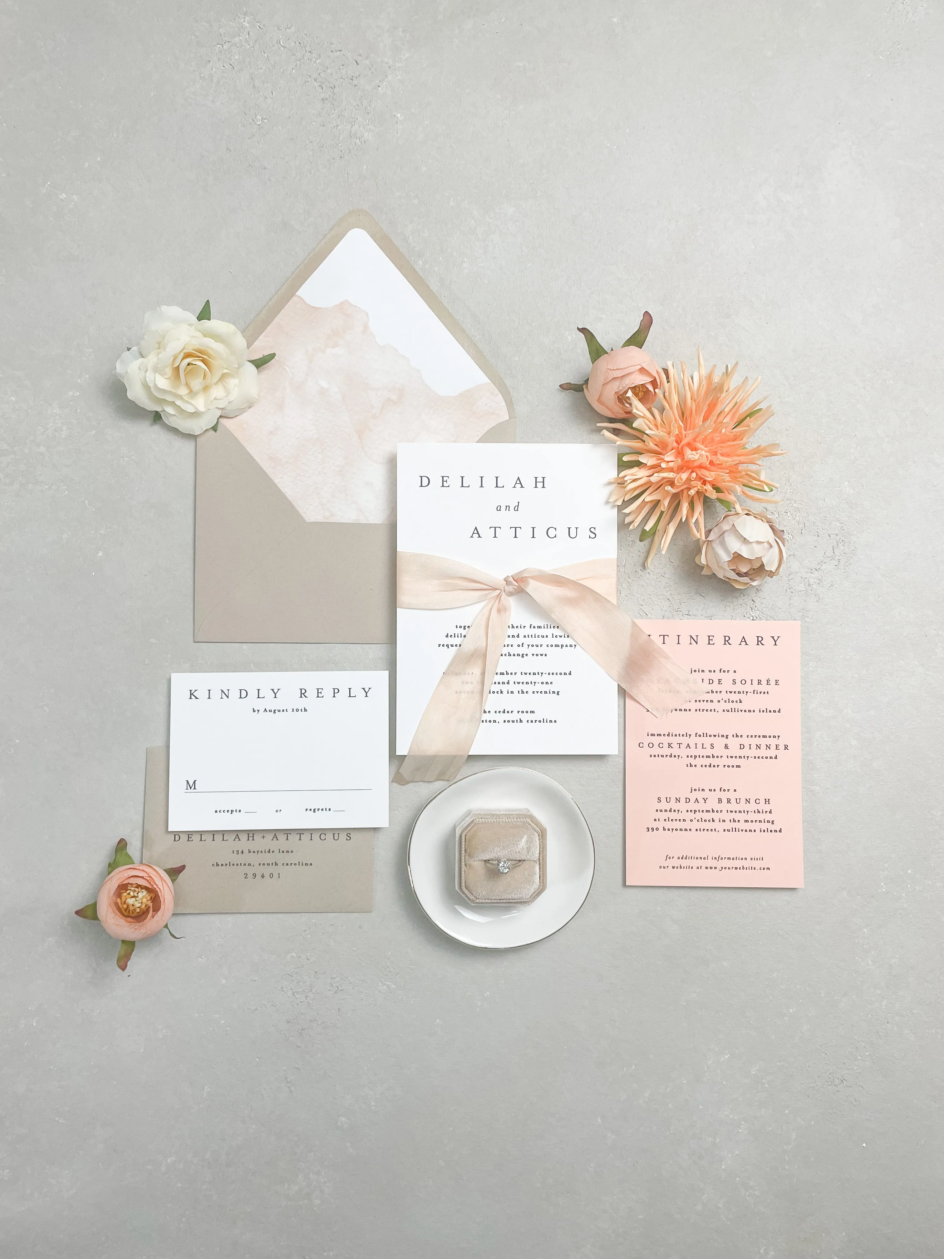 Hand painted, rollable styling mat for wedding photography|neutral taupe