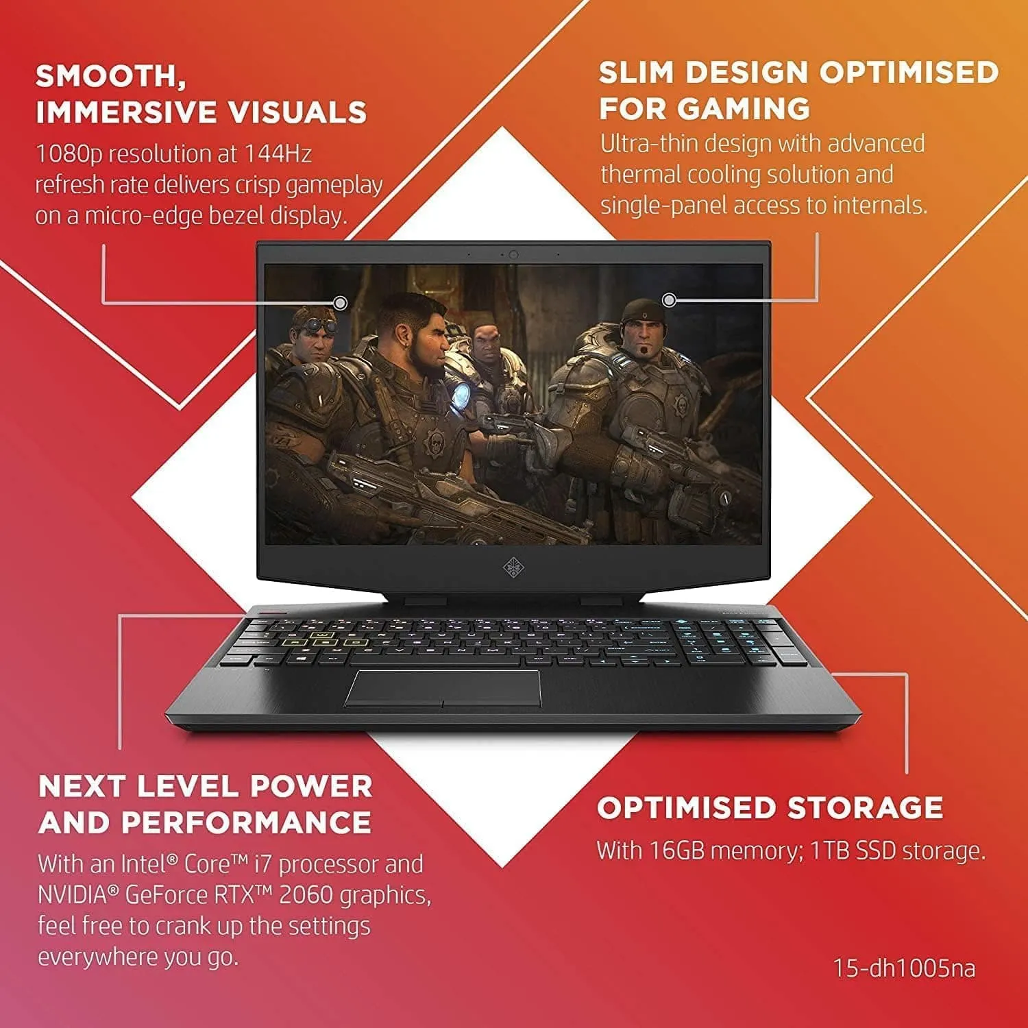 HP OMEN 15-dh1005na, Intel i7-10750H, 16GB RAM, 1TB SSD, RTX 2060 6GB, 15" - Shadow Black
