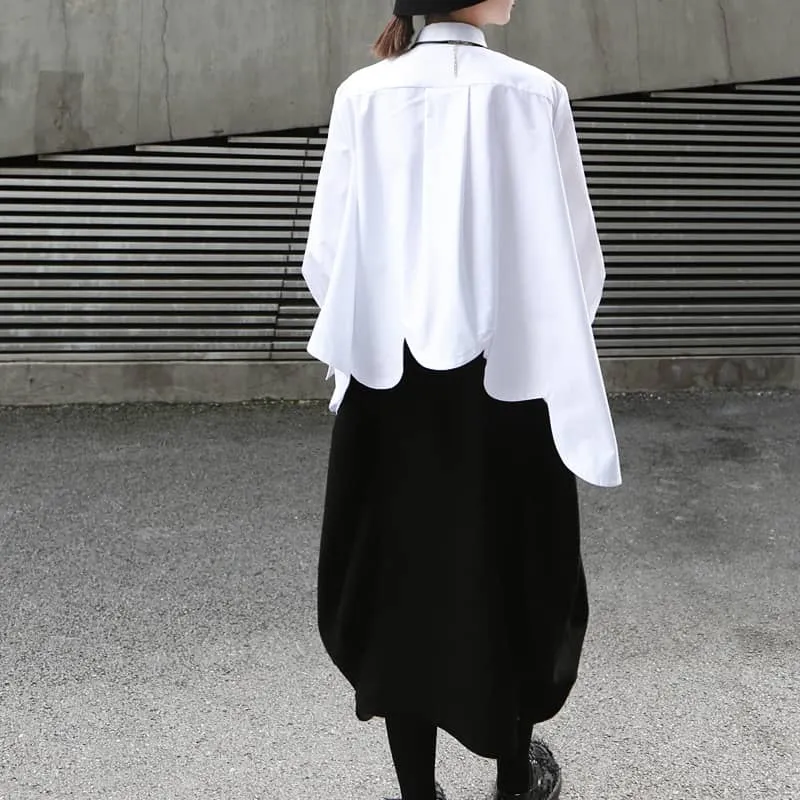 Irregular arc ultra-wide hem white shirt women