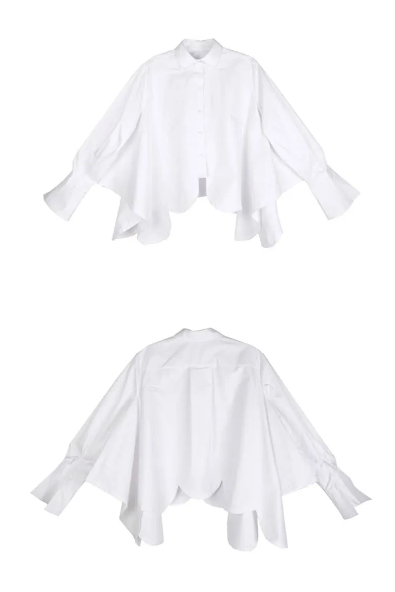 Irregular arc ultra-wide hem white shirt women