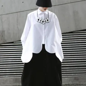 Irregular arc ultra-wide hem white shirt women