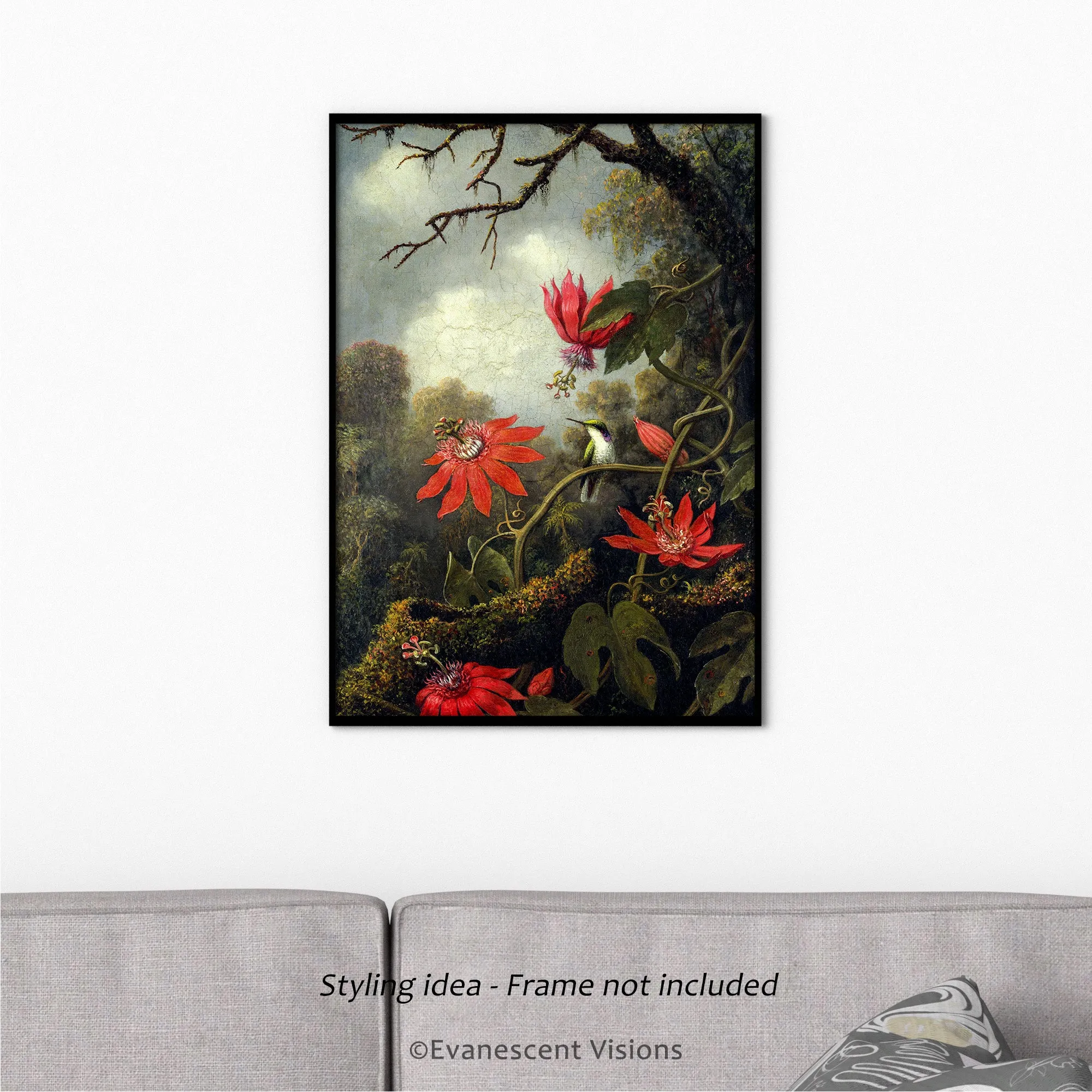 Johnson Heade Hummingbird and Passionflowers Art Poster Print