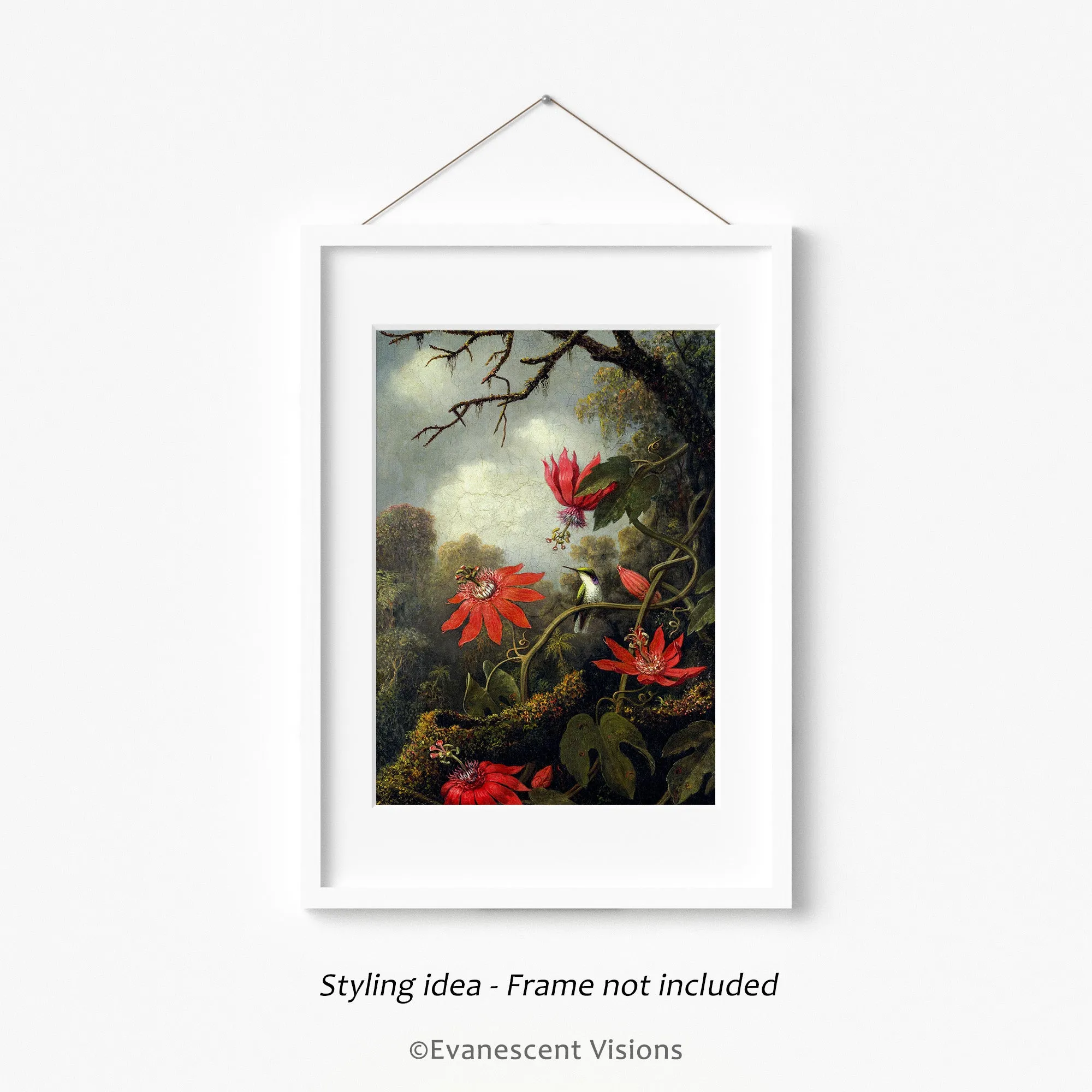 Johnson Heade Hummingbird and Passionflowers Art Poster Print