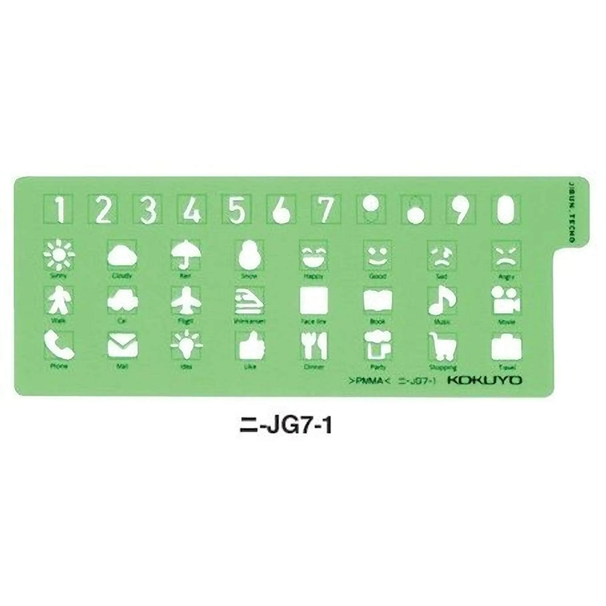Kokuyo Jibun Techo Template | Weather Numbers Faces Walking Travel Icon Bujo Stencil