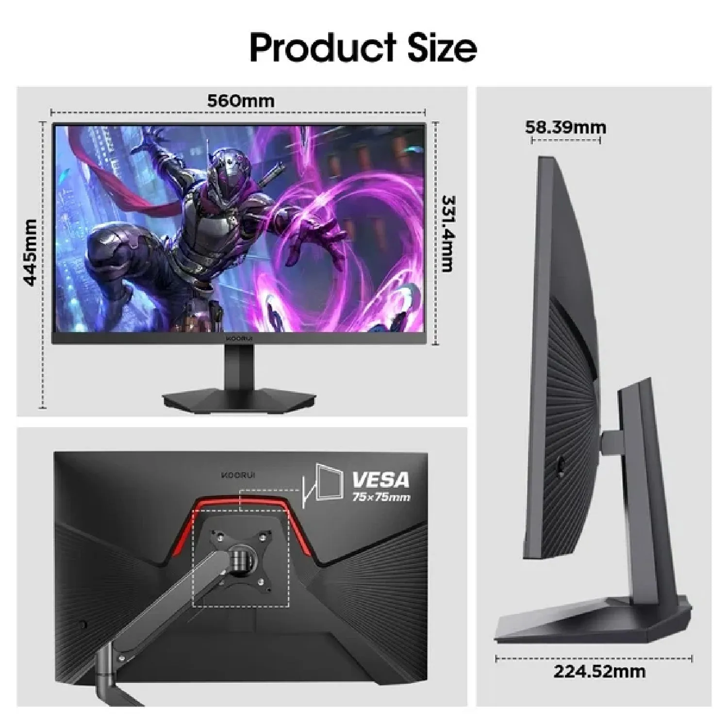 KOORUI 25E3A 24.5 Inch 170Hz Gaming Monitor, Black