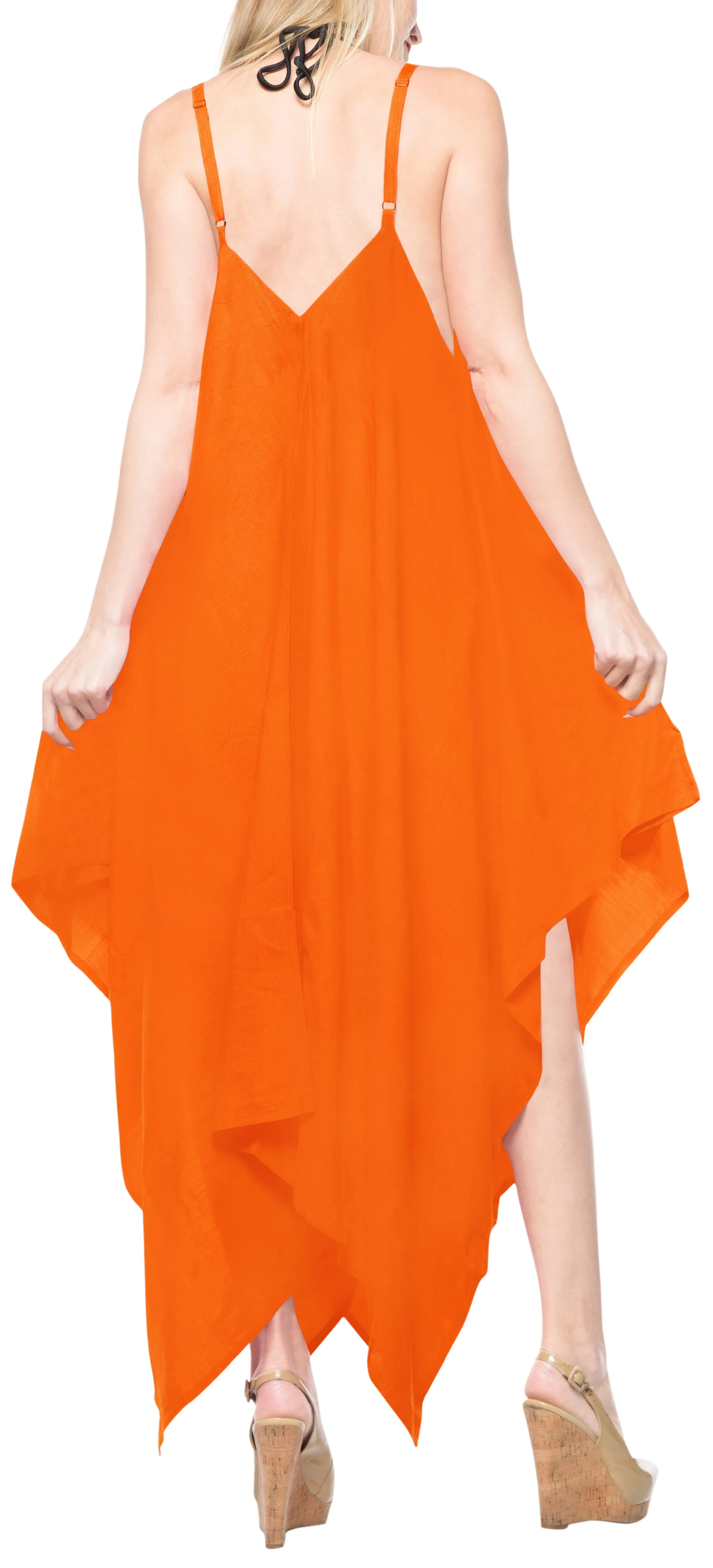 LA LEELA Beach Dress Solid Cruise Length Knee Halter Top OSFM 14-16  Orange_3426