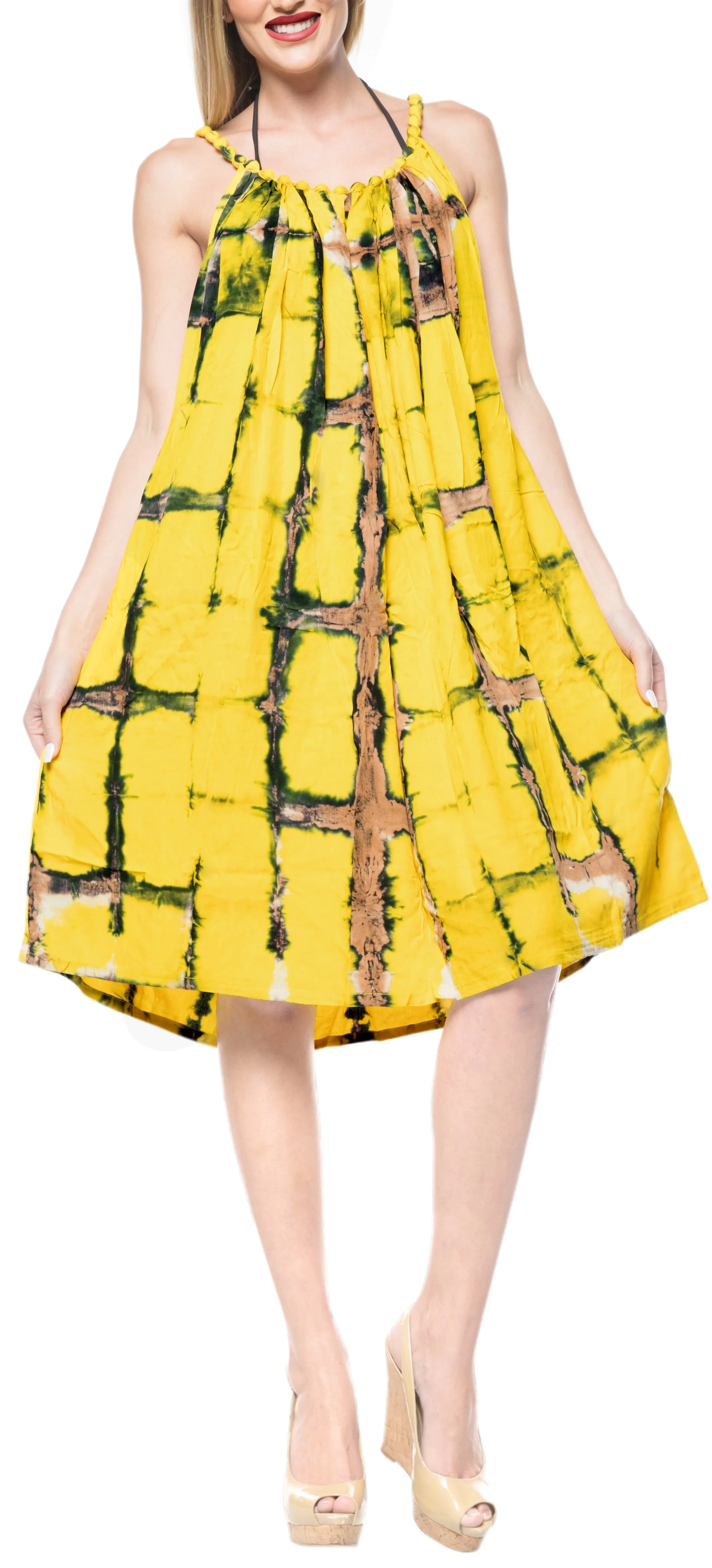 LA LEELA Beach Dress Tie Dye Vacation Womens Party Skirt OSFM 14-18  Yellow_3477