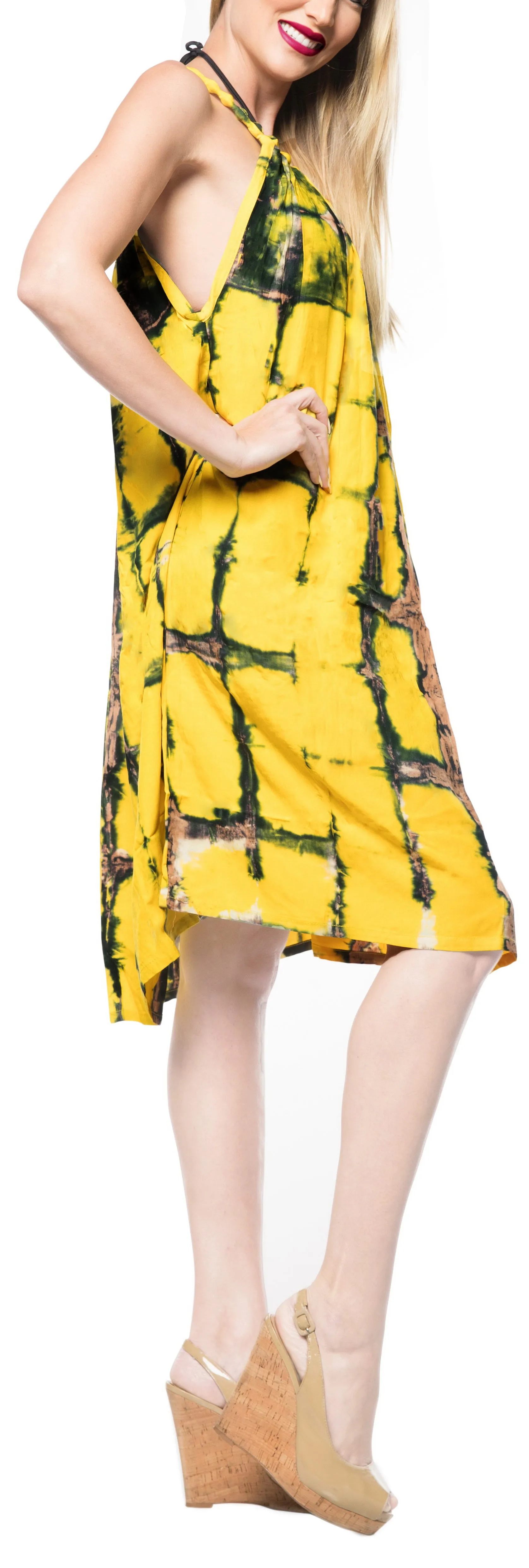 LA LEELA Beach Dress Tie Dye Vacation Womens Party Skirt OSFM 14-18  Yellow_3477