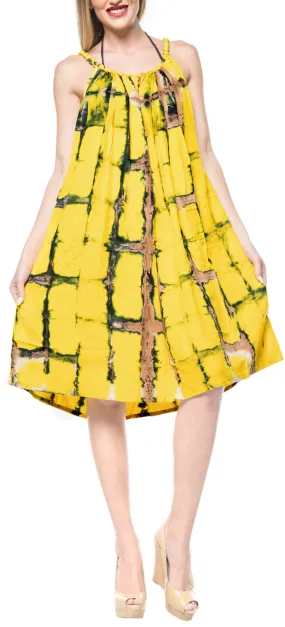 LA LEELA Beach Dress Tie Dye Vacation Womens Party Skirt OSFM 14-18  Yellow_3477