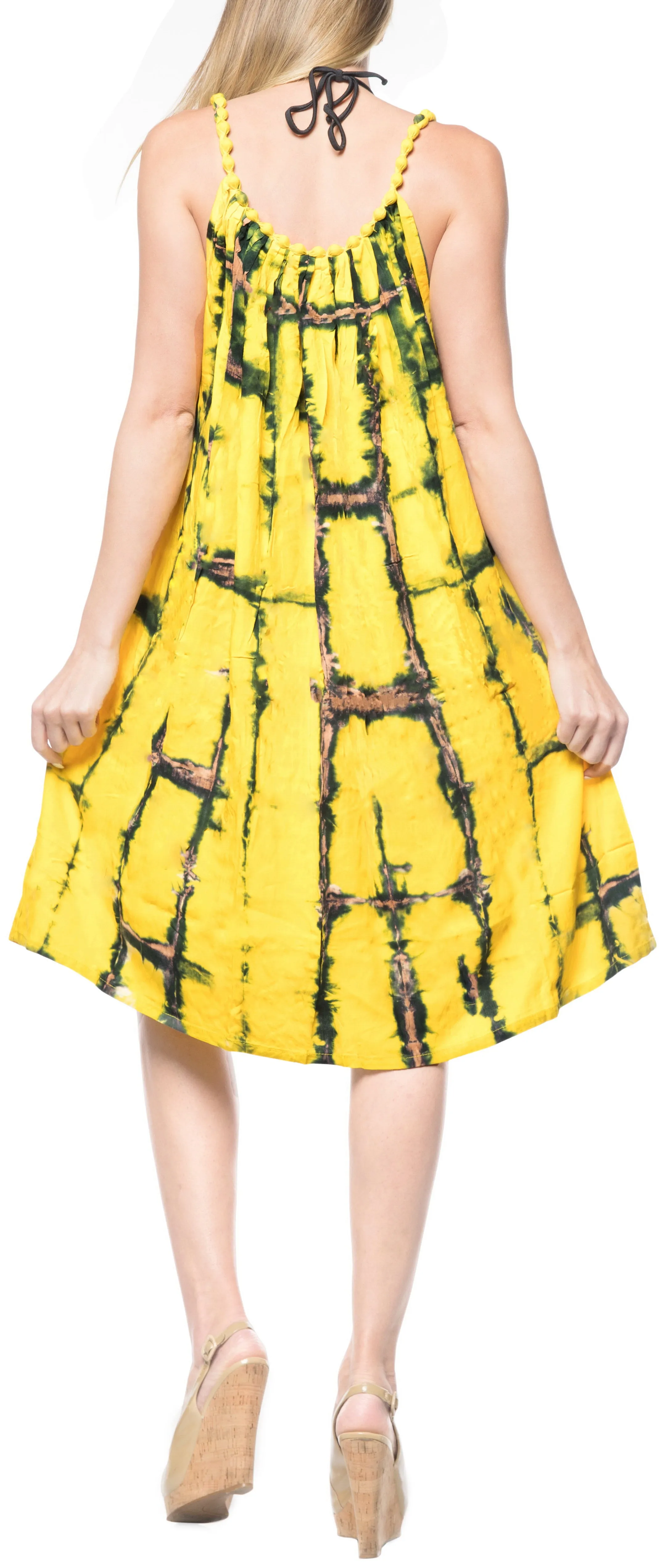 LA LEELA Beach Dress Tie Dye Vacation Womens Party Skirt OSFM 14-18  Yellow_3477