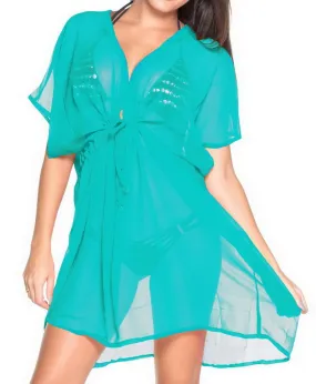 LA LEELA Bikni Swimwear Chiffon Solid Hawaiian Beach Cover Up OSFM 16-32 [W-5X] Sea Green_1329