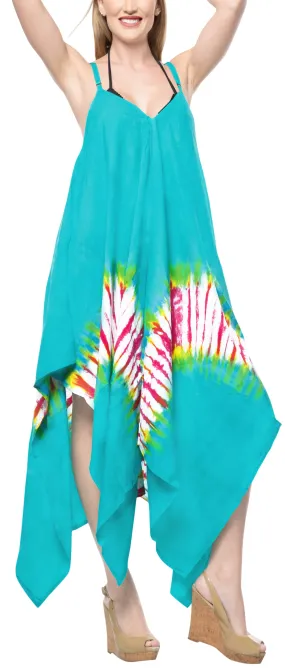 LA LEELA Casual DRESS Beach Cover up Rayon Tie Dye Beach Stretchy OSFM 14-16 [L-1X] Sea Green_3483