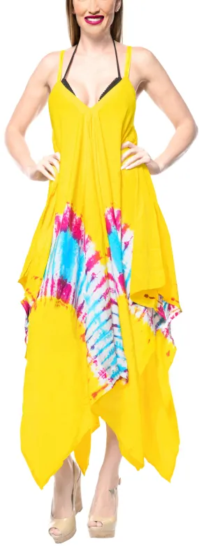 LA LEELA DRESS Beach Cover up Rayon Tie Dye Casual Swimwear Stretchy OSFM 14-16 [L-1X] Yellow_3490